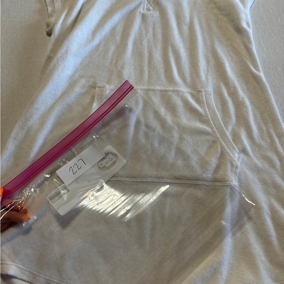 Justice Bathing Suit Cover up White Hooded Tunic with Pocket Girls Size 8/10 - Picture 2 of 9
